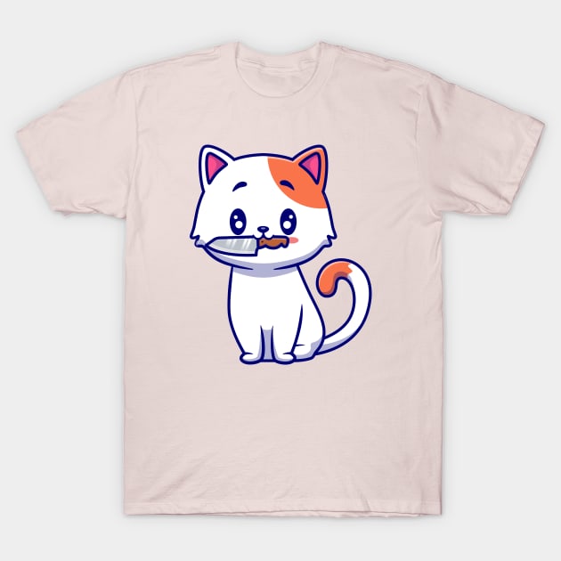 Cute Cat With Knife Cartoon T-Shirt by Catalyst Labs